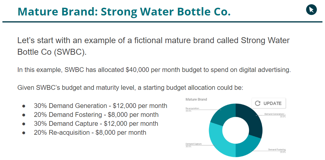 mature digital brand water bottle co budget allocation